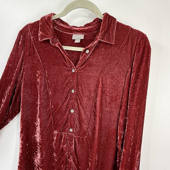 J Jill Small Silk Blend Crushed Velvet Button Up Top Lt. Burgundy Romantic Y2K - Picture 4 of 11